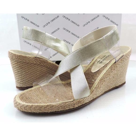 Andre Assous Desi Espadrille Wedge Sandal Platinum Gold - Picture 2 of 12
